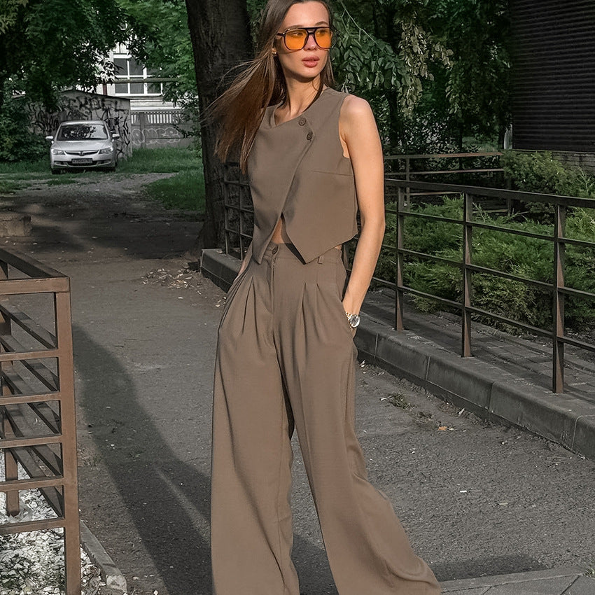 Sleeveless Vest High Waist Pants Suit