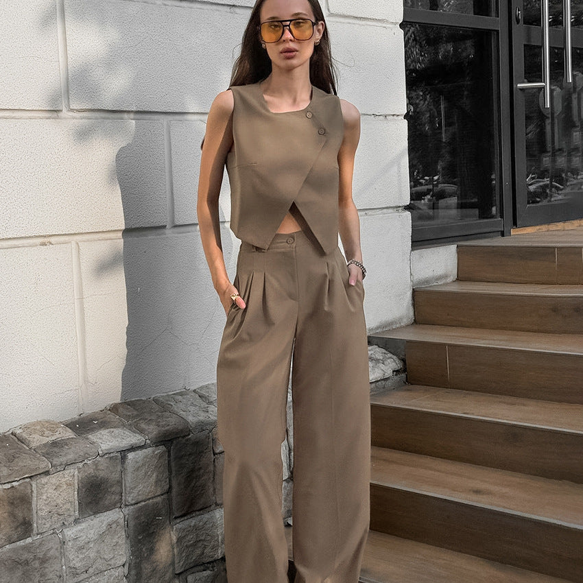 Sleeveless Vest High Waist Pants Suit