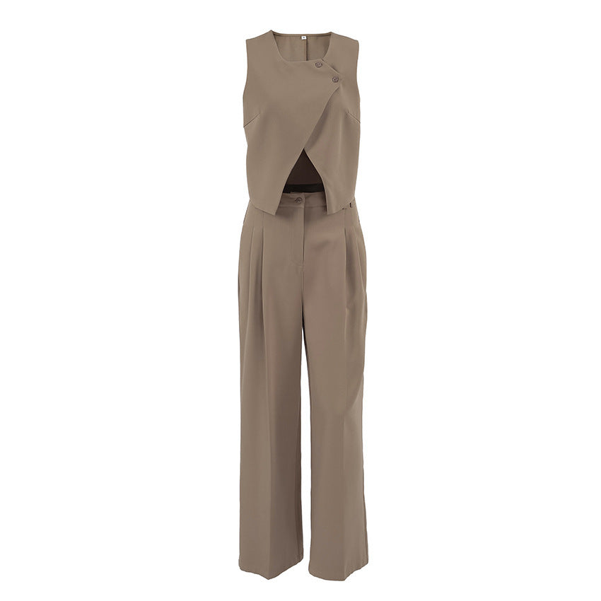 Sleeveless Vest High Waist Pants Suit