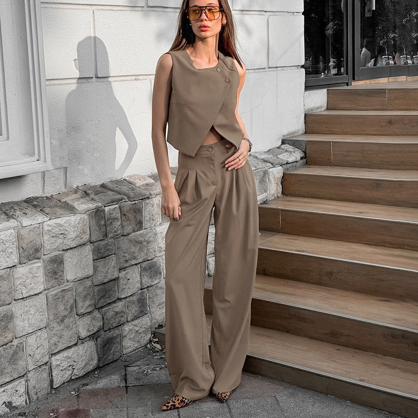 Sleeveless Vest High Waist Pants Suit